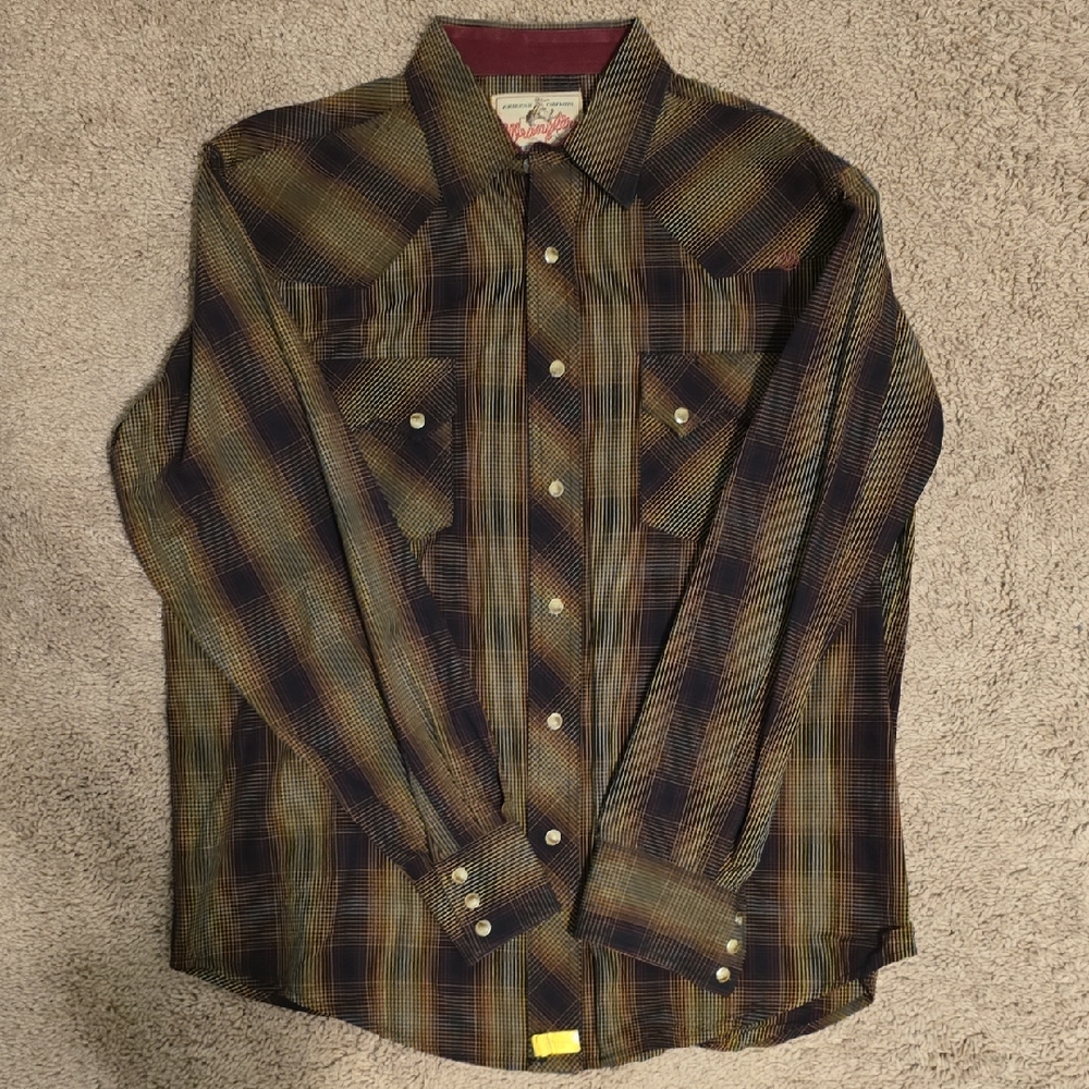 Wrangler Multicolor Plaid Shirt, Snaps Men's Medium